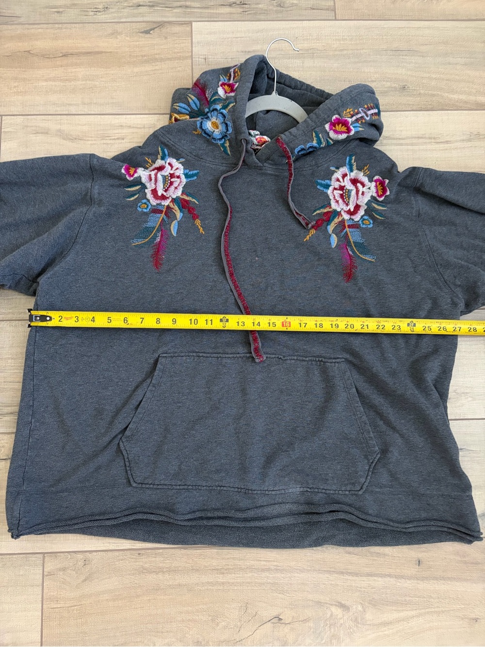 Johnny Was Darielle Dark Grey Floral Embroidered Boho Oversized Hoodie XL - Picture 9 of 11